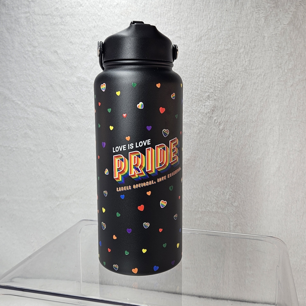 32oz Insulated Water Bottle 2-in-1 Lid Straw Spout Leakproof Rainbow Hearts